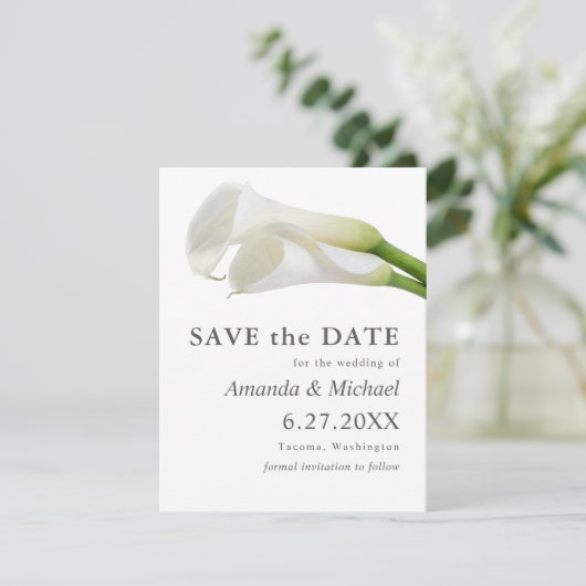 Wasserfarbe Calla Lilies Save the Date mit Foto (Stehend Vorderseite)
