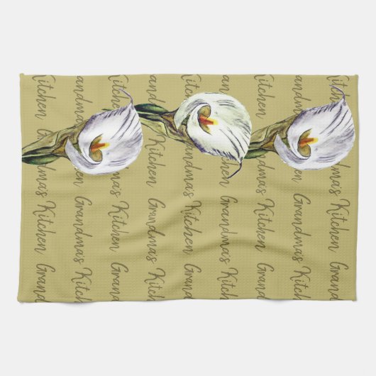 Wasserfarbe Calla Lily Benutzerdefiniertes Textmus Geschirrtuch (Horizontal)