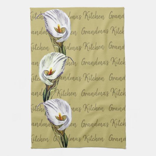 Wasserfarbe Calla Lily Benutzerdefiniertes Textmus Geschirrtuch (Vertikal)