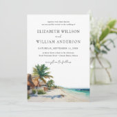 Wasserfarbe Cancun Mexiko Beach Hochzeitsfest Foto Einladung (Stehend Vorderseite)