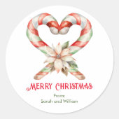 Wasserfarbe Candy Cane Herz Runder Aufkleber (Vorderseite)