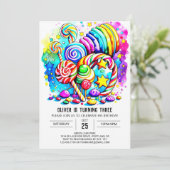 Wasserfarbe Candyland Birthday Einladung (Stehend Vorderseite)