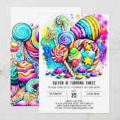 Wasserfarbe Candyland Birthday Einladung (Vorne/Hinten)