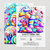 Wasserfarbe Candyland Birthday Einladung (Vorne/Hinten)