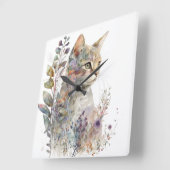 WASSERFARBE CAT-GESICHT UND HÜBSCHE BLUME QUADRATISCHE WANDUHR (Winkel)