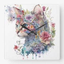 WASSERFARBE CAT-GESICHT UND HÜBSCHE BLUME