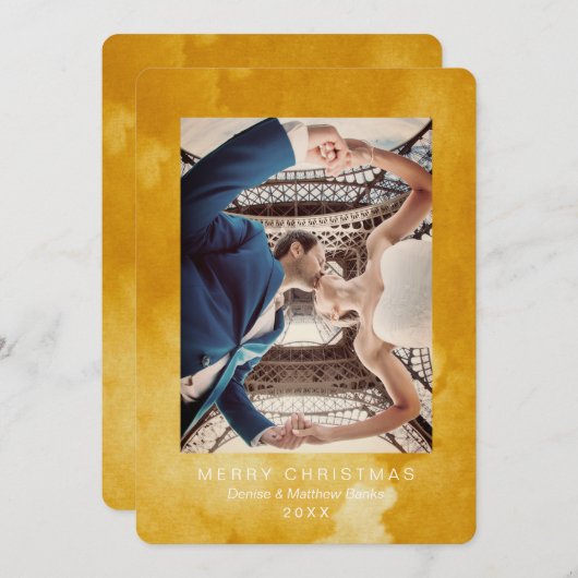 Wasserfarbe Ceylon Gelb Moderne Weihnachtskarte Einladung (Vorne/Hinten)