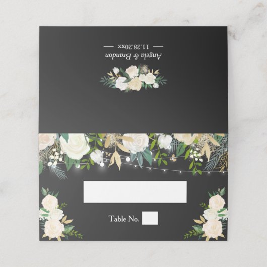 Wasserfarbe Chic Elfenbeinbläserne Lichter Hochzei Platzkarte (Außenseite Aufgefaltet)