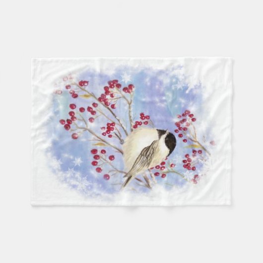 Wasserfarbe Chickadee & Berries Frostige Winterlan Fleecedecke (Vorderseite (Horizontal))