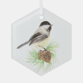 Wasserfarbe Chickadee Bird Pine Ornament Aus Glas (Vorderseite)