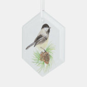 Wasserfarbe Chickadee Bird Pine Ornament Aus Glas (Vorderseite Links)