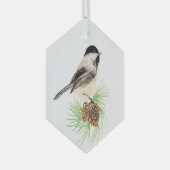 Wasserfarbe Chickadee Bird Pine Ornament Aus Glas (Vorderseite Rechts)