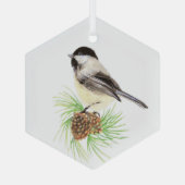 Wasserfarbe Chickadee Bird Pine Ornament Aus Glas (Rückseite)