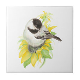 Wasserfarbe Chickadee Niedliche Vogelwelt Fliese