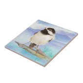Wasserfarbe Chickadee Niedlicher Kleine Vogelart Fliese (Seite)