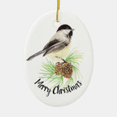 Wasserfarbe Chickadee Pine Cone Frohe Weihnachten Keramikornament (Vorne)