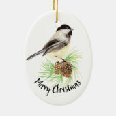 Wasserfarbe Chickadee Pine Cone Frohe Weihnachten Keramikornament (Hinten)