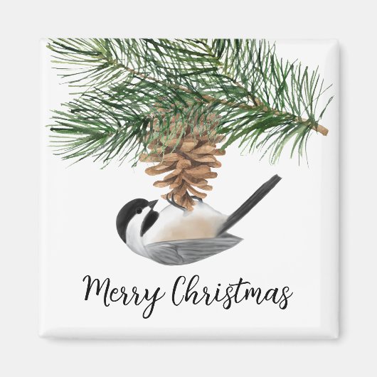 Wasserfarbe Chickadee Pine Cone Winter Weihnachten Magnet (Vorne)