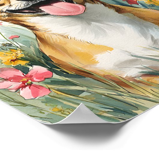 Wasserfarbe Chihuahua in Wildblume Wiese - Niedlic Poster (Ecke)