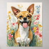 Wasserfarbe Chihuahua in Wildblume Wiese - Niedlic Poster (Vorne)