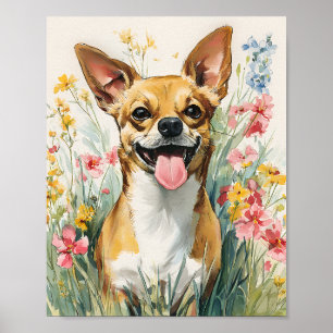 Wasserfarbe Chihuahua in Wildblume Wiese - Niedlic Poster