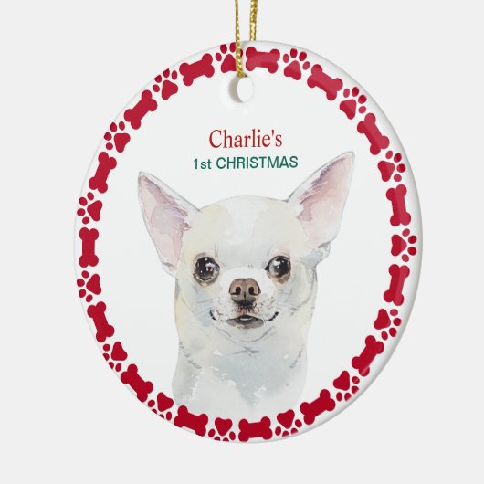 Wasserfarbe Chihuahua Personalisiert Weihnachten Keramik Ornament (Links)