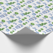 Wasserfarbe Chinoiserie Blauer Bow Topiary Geschenkpapier (Ecke)