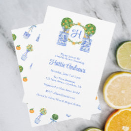 Wasserfarbe Chinoiserie Citrus Topiary Monogram Einladung