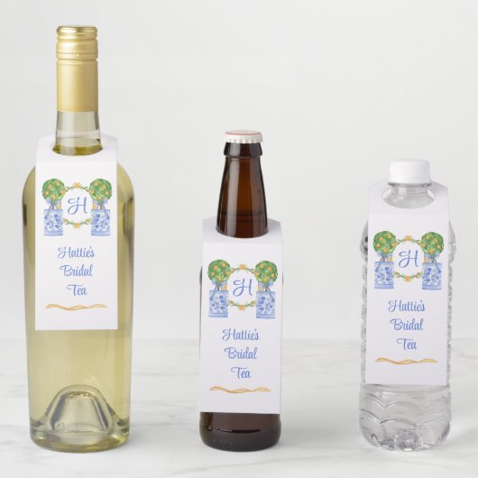 Wasserfarbe Chinoiserie Citrus Topiary Monogram Flaschenanhänger (Beispiel)