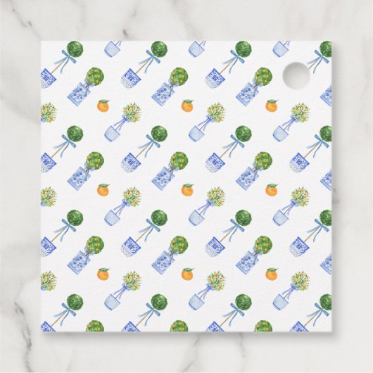 Wasserfarbe Chinoiserie Citrus Topiary Monogram Geschenkanhänger (Rückseite)