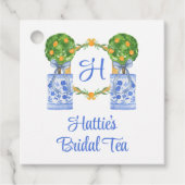 Wasserfarbe Chinoiserie Citrus Topiary Monogram Geschenkanhänger (Vorderseite)