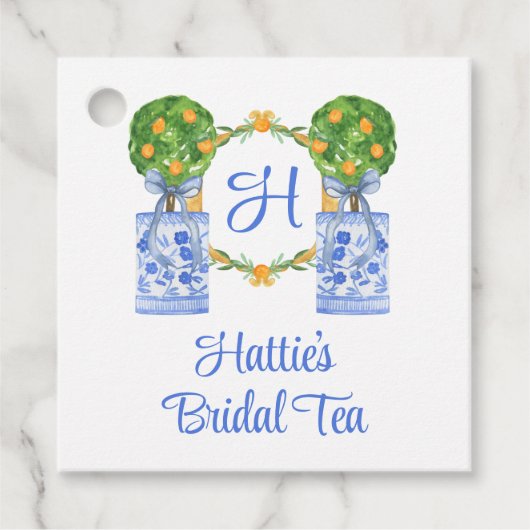 Wasserfarbe Chinoiserie Citrus Topiary Monogram Geschenkanhänger (Vorderseite)