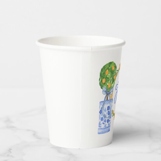 Wasserfarbe Chinoiserie Citrus Topiary Monogram Pappbecher (Rechts)