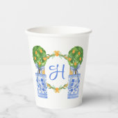 Wasserfarbe Chinoiserie Citrus Topiary Monogram Pappbecher (Vorderseite)