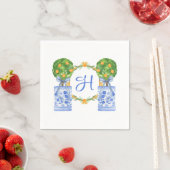 Wasserfarbe Chinoiserie Citrus Topiary Monogram Serviette (Beispiel)