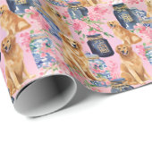 Wasserfarbe Chinoiserie Dogs & Ginger Jars Geschenkpapier (Rolleneckpunkt)