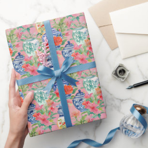 Wasserfarbe Chinoiserie Floral Ginger Jars Geschenkpapier