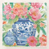 Wasserfarbe Chinoiserie Ginger Jar von Blume Glasuntersetzer (Vorderseite)