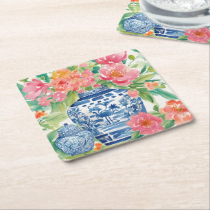 Wasserfarbe Chinoiserie Ginger Jar von Blume Rechteckiger Pappuntersetzer