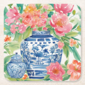 Wasserfarbe Chinoiserie Ginger Jar von Blume Rechteckiger Pappuntersetzer (Vorderseite)