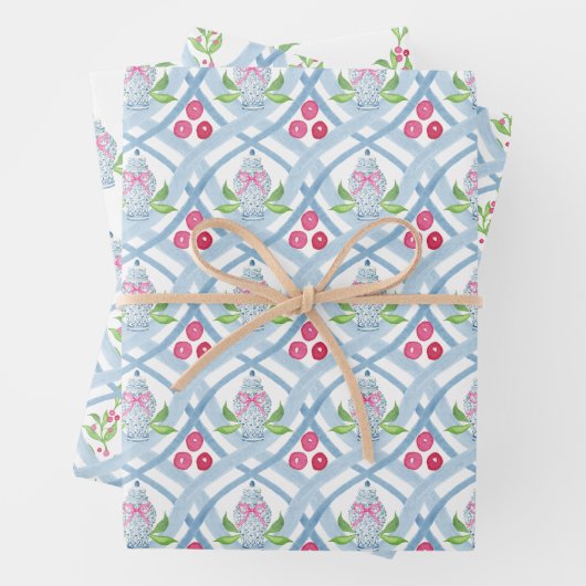 Wasserfarbe Chinoiserie Ginger Jars & Holly Geschenkpapier Set (Beispiel)