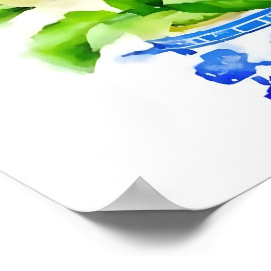 Wasserfarbe Chinoiserie Vase mit Blume Poster (Ecke)