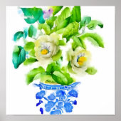 Wasserfarbe Chinoiserie Vase mit Blume Poster (Vorne)