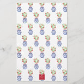 Wasserfarbe Chinoiserie Vase of Red Strawberries Briefpapier (Rückseite)