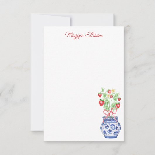 Wasserfarbe Chinoiserie Vase of Red Strawberries Dankeskarte (Vorderseite)