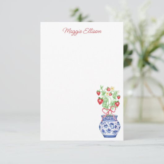 Wasserfarbe Chinoiserie Vase of Red Strawberries Dankeskarte (Stehend Vorderseite)