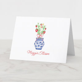 Wasserfarbe Chinoiserie Vase of Red Strawberries Dankeskarte