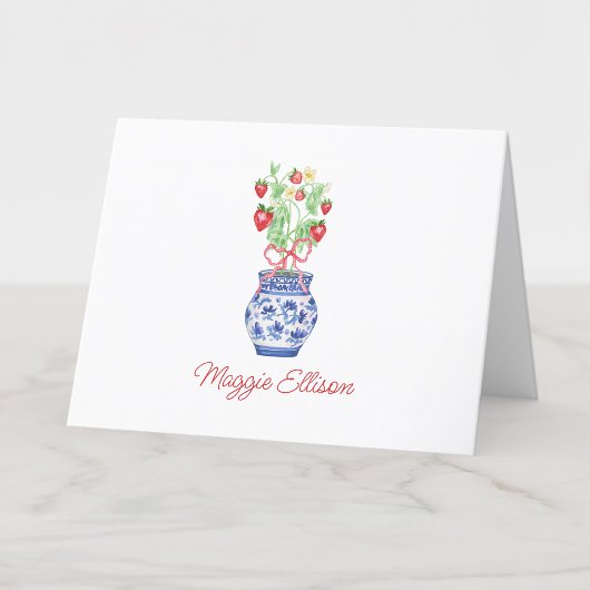 Wasserfarbe Chinoiserie Vase of Red Strawberries Dankeskarte