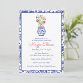 Wasserfarbe Chinoiserie Vase of Red Strawberries Einladung (Stehend Vorderseite)