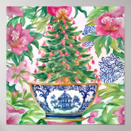 Wasserfarbe Chinoiserie Weihnachtsbaum Poster